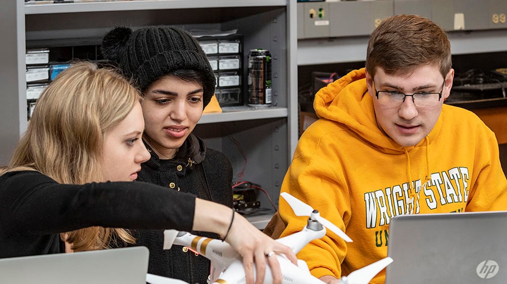 Wright State University students work in the university's engineering lab. Courtesy of Wright State University.