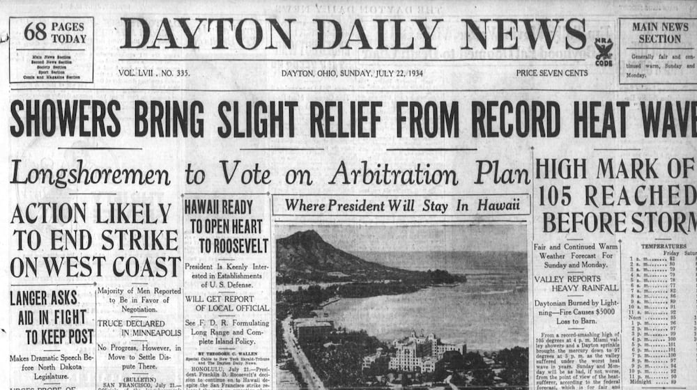 According to the Sunday, July 22, 1934 Dayton Daily News, the day prior was ""a record smashing 105 degrees at 4 p.m." DAYTON DAILY NEWS ARCHIVES