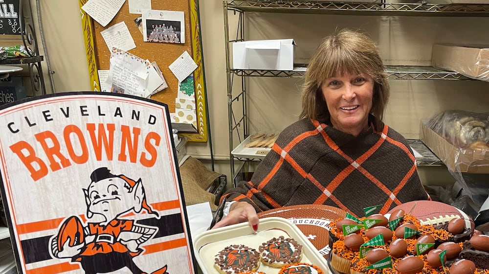 As the Cleveland Browns head to the NFL playoffs to face the Houston Texans at 4:30 p.m. Saturday, Ashley’s Pastry Shop in Oakwood is making special treats for fans. NATALIE JONES/STAFF