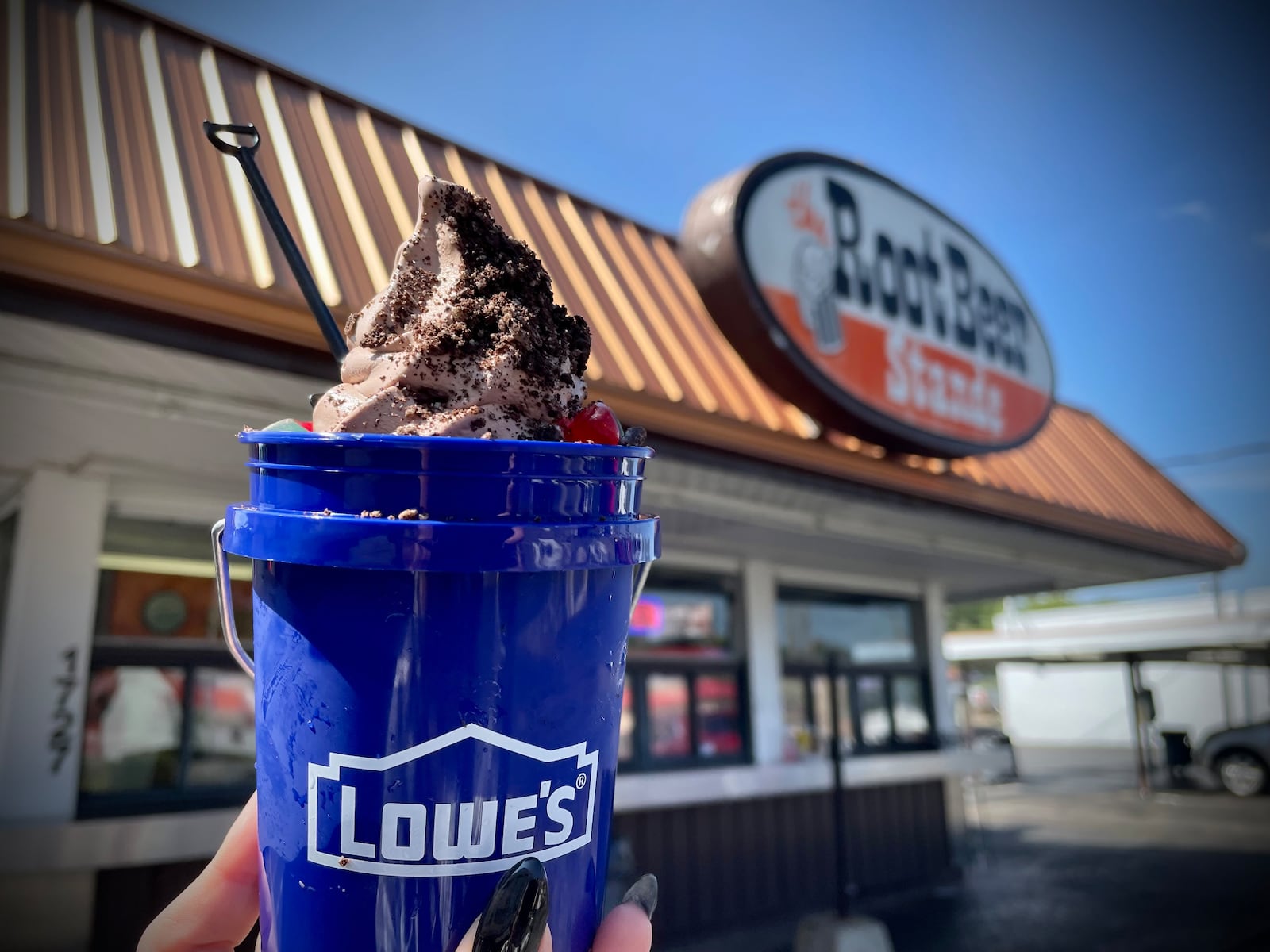 The Root Beer Stande, located at 1727 Woodman Drive in Dayton, is offering a dirt sundae special that is served in a Menards or Lowe's mini bucket with a shovel spoon. NATALIE JONES/STAFF