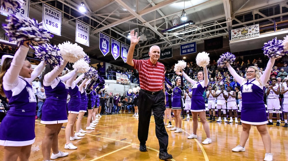 Jerry Lucas was one of many former Middie basketball players honored before the final game on Jerry Lucas Court at Wade E. Miller Gymnasium as Middletown Middies hosted Hamilton Big Blue at Middletown Middle School Friday, Dec. 8 in Middletown. NICK GRAHAM/STAFF