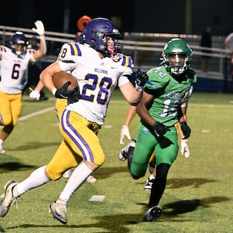 The Bellbrook High School football team beat Chaminade Julienne 41-0 on Friday night at Roger Glass Stadium in Dayton. NICK FALZERANO/CONTRIBUTED PHOTO