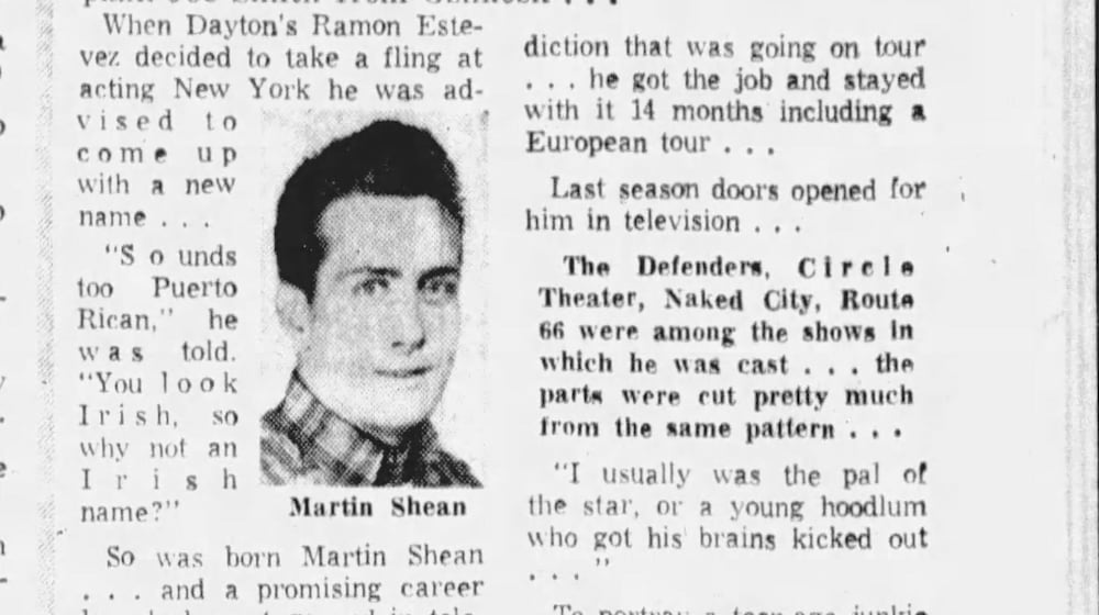 Article about Martin Sheen in an Aug. 20, 1962 edition of the Dayton Daily News.