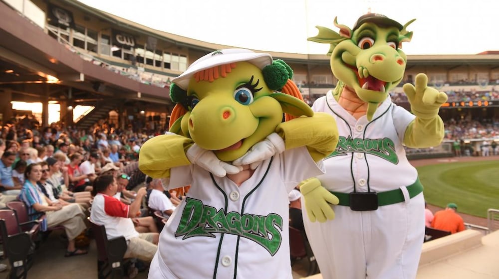 Dayton Dragon mascots Gem (left) and Heater. CONTRIBUTED
