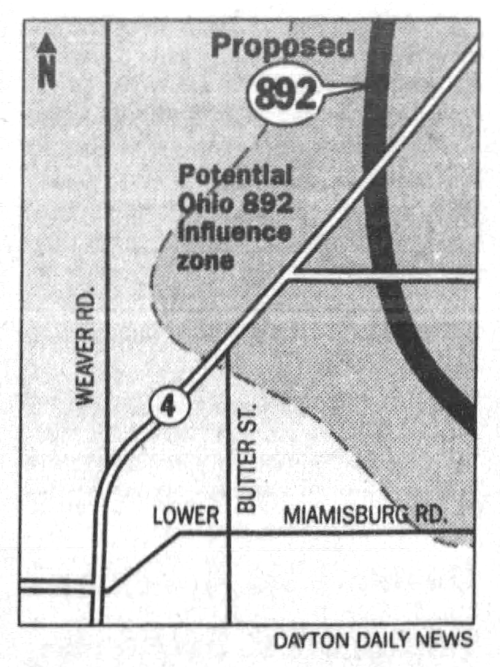 The proposed western section of the Greater Dayton Beltway, called Ohio 892. DAYTON DAILY NEWS ARCHIVES 1994.