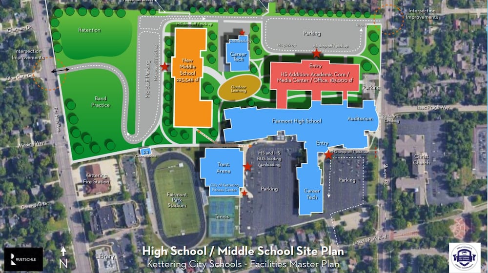 A draft site plan for the Kettering City School District's high school and middle school campus. CONTRIBUTED