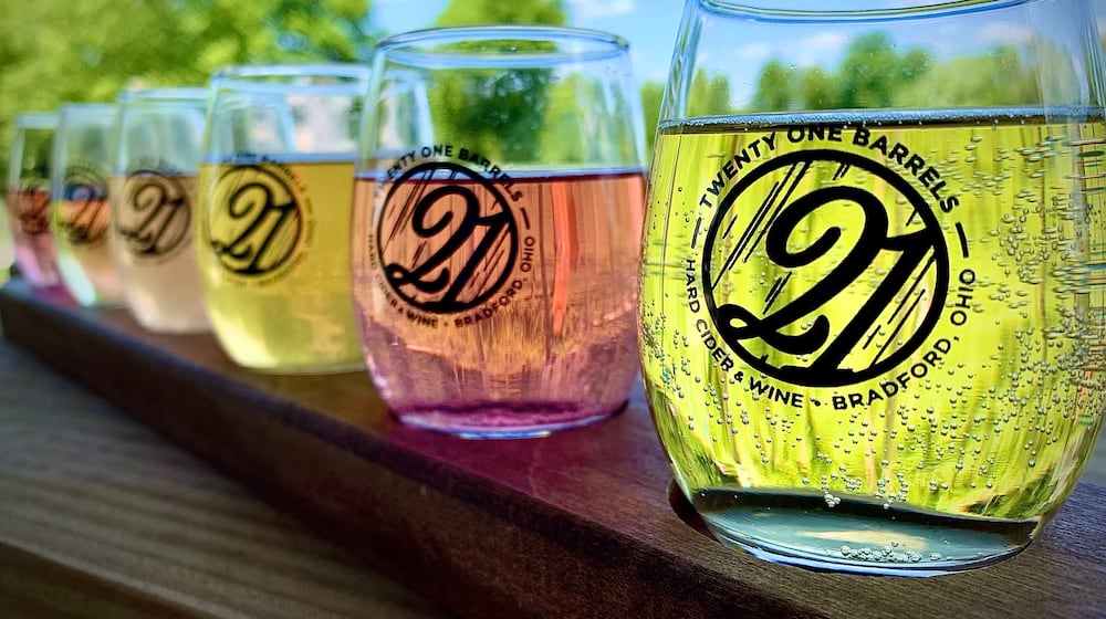 Twenty One Barrels has 12 taps of apple-based hard cider with 30 to 40 different flavors they rotate through in their taproom. MARSHALL GORBY/STAFF