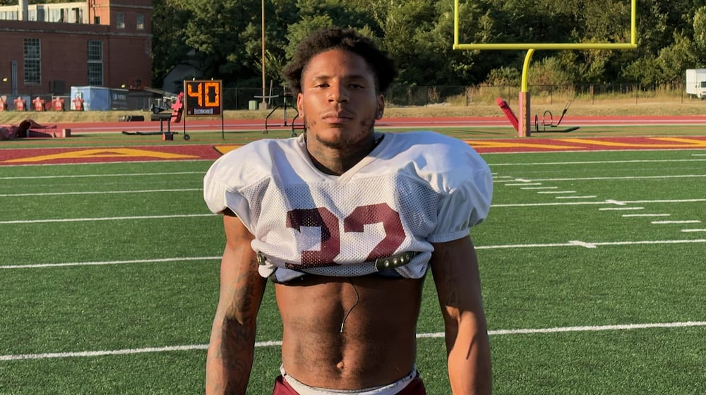 Central State running back Dai'Vontay Young, a Dunbar grad, at practice Wednesday. He carried the ball nine times for 110 yards and a 73-yard touchdown run in the Marauders' 34-24 loss to Kentucky State on Saturday, Aug. 30 at Ford Field in Detroit.  TOM ARCHDEACON/CONTRIBUTED PHOTO