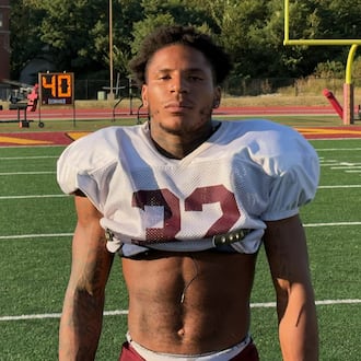 Central State running back Dai'Vontay Young, a Dunbar grad, at practice Wednesday. He carried the ball nine times for 110 yards and a 73-yard touchdown run in the Marauders' 34-24 loss to Kentucky State on Saturday, Aug. 30 at Ford Field in Detroit.  TOM ARCHDEACON/CONTRIBUTED PHOTO