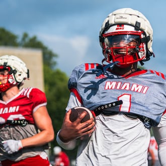Quarterback Dequan Finn joined the Miami RedHawks this season after one season at Baylor University and four at the University of Toledo, where he was named the Mid-American Conference Player of the Year in 2023 and the season prior was the MVP of both the MAC Championship Game and the Boca Raton Bowl. Coming into this season, he has scored more touchdowns (93) than any current player in college football. MIAMI UNIVERSITY / CONTRIBUTED