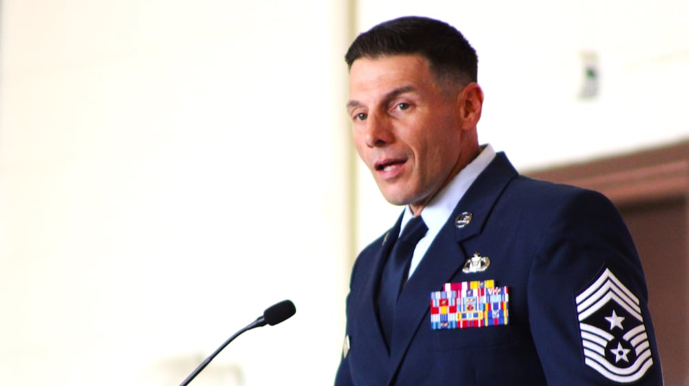 Air National Guard 178th Wing Command Chief Charles Hansel assumed command of the Springfield wing during a ceremony at Springfield-Beckley Air National Guard Base on Saturday, Sept. 6, 2025. STAFF/SYDNEY DAWES