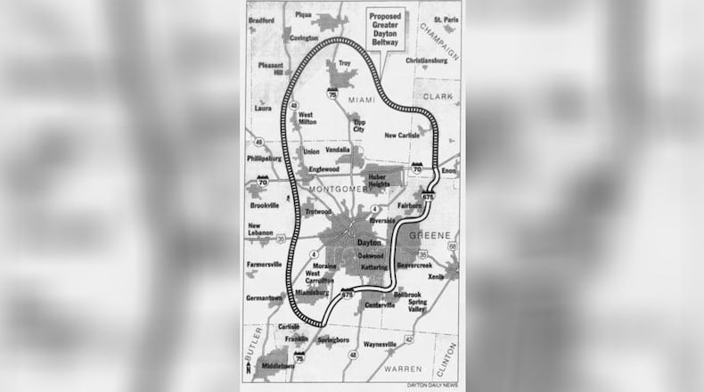 The proposed Greater Dayton Beltway route. DAYTON DAILY NEWS ARCHIVES 1993.