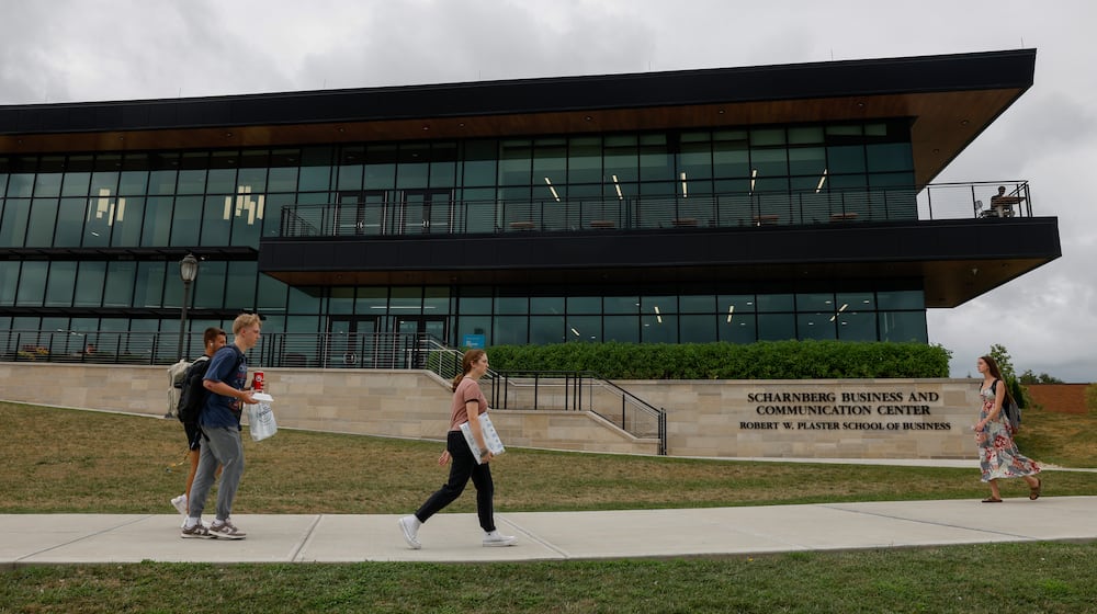 Students walk to class near the new Scharnberg Business and Communication Center during the first week at Cedarville University on Thursday, August 21, 2025, in Cedarville. JOSEPH COOKE/STAFF