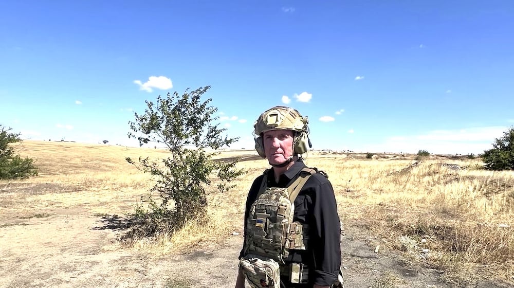 A little over a week ago Larry Connor, pictured here at a destination he said he could not reveal, took his third trip to the Ukrainian front lines in the war with Russia. He joined Task Force Antal which is doing great humanitarian work in the towns under siege in the war zone. (Contributed Photo)