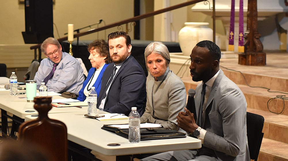 Dayton City Commission candidates Darius Beckham, Karen Wick, Jacob Davis, Valerie Duncan and Darryl Fairchild at a candidate forum in early 2025. CORNELIUS FROLIK / STAFF